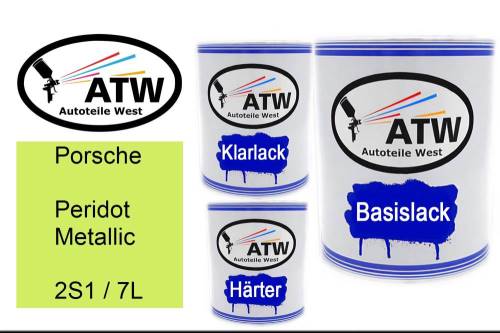 Porsche, Peridot Metallic, 2S1 / 7L: 1L Lackdose + 1L Klarlack + 500ml Härter - Set, von ATW Autoteile West.